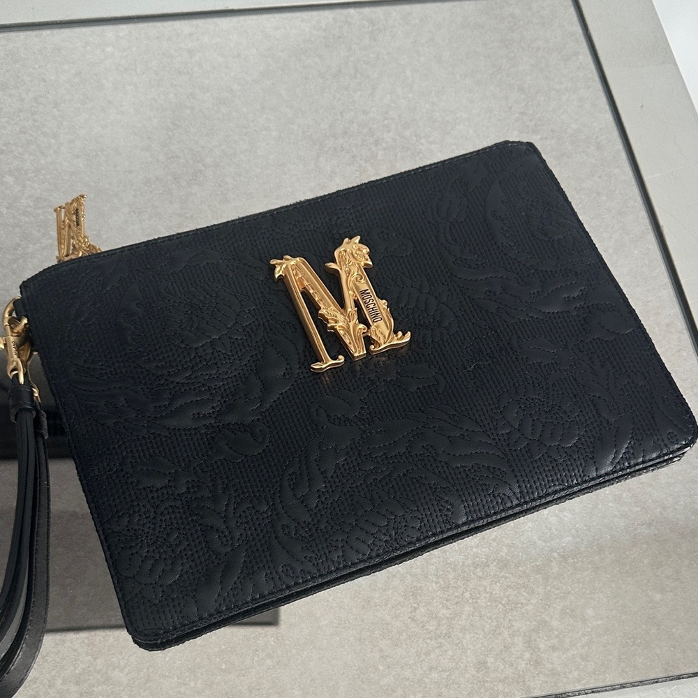Black leather moschino pouch
